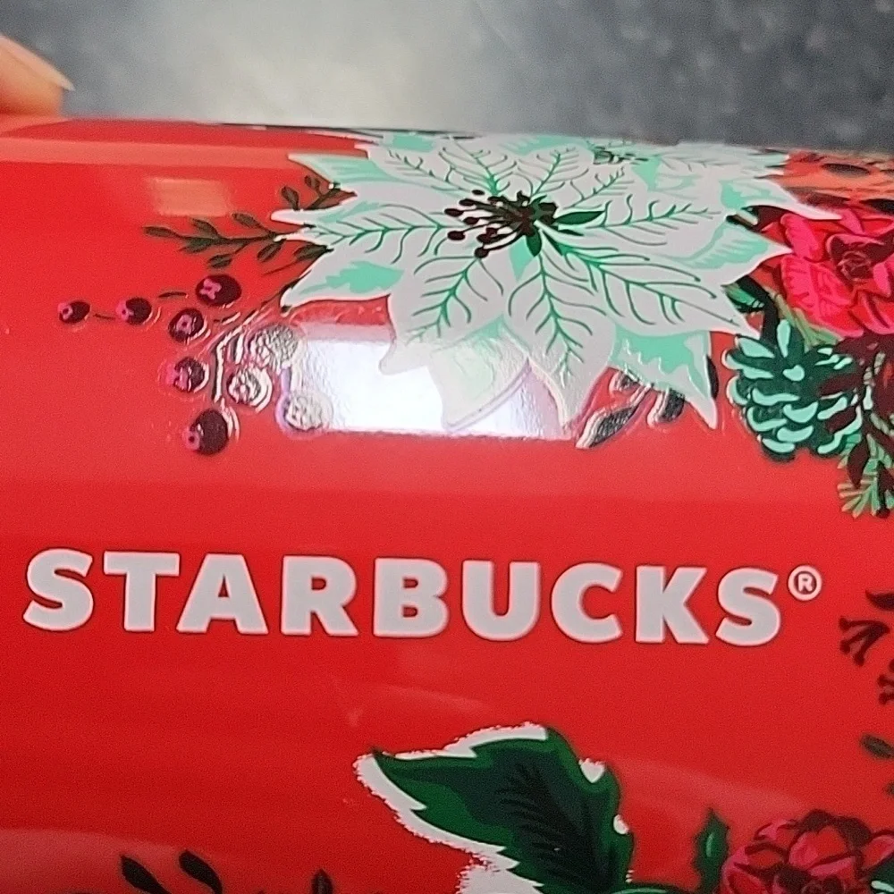 Starbucks Holiday Red White Green Poinsettia Christmas 2022 Ceramic Mug Cup 8oz
